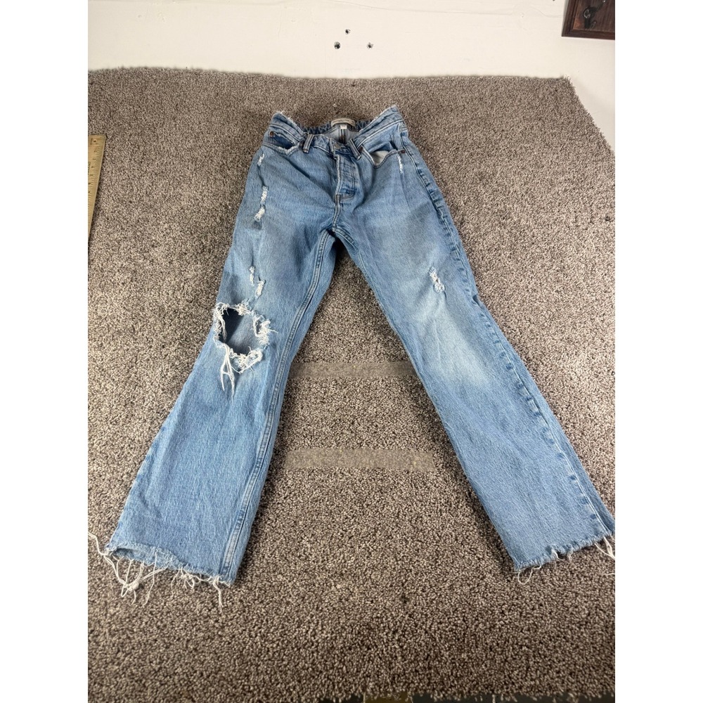 Abercrombie & Fitch Curve Love Dad High Rise Jean Women Blue Distressed - 25/0R